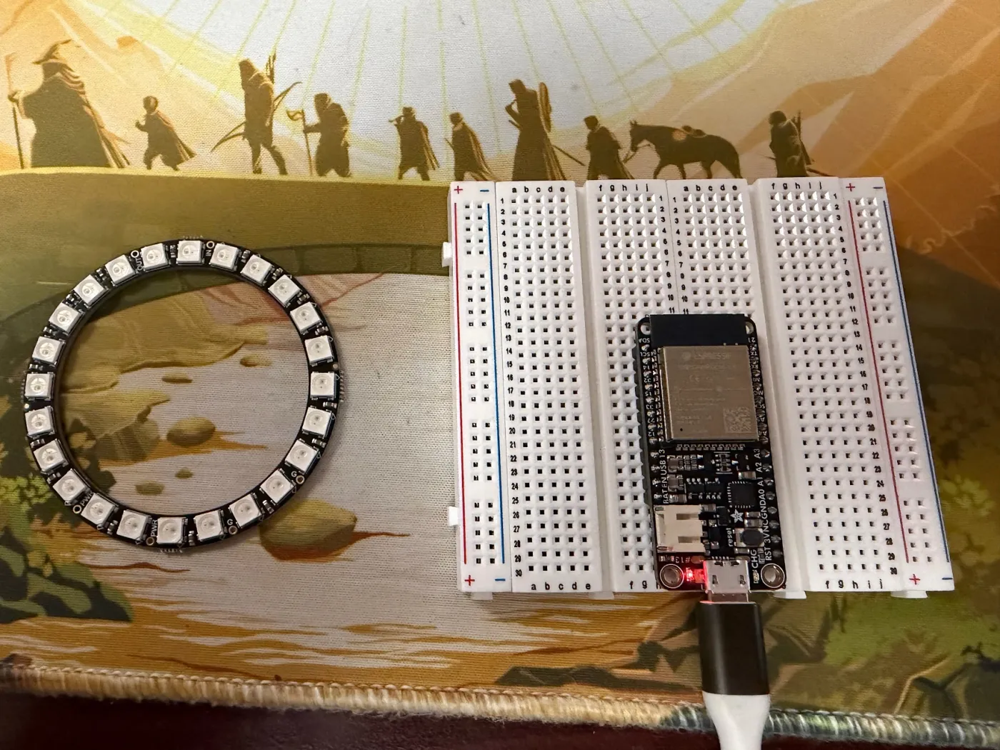 ESP32 on a breadboard connected to a ULN2003 stepper driver with wires everywhere